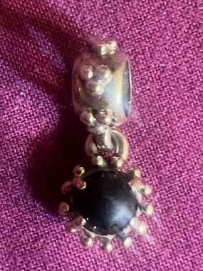 Pandora ALE 14K Yellow Gold Shining Star Black Spinel Dangle Charm
